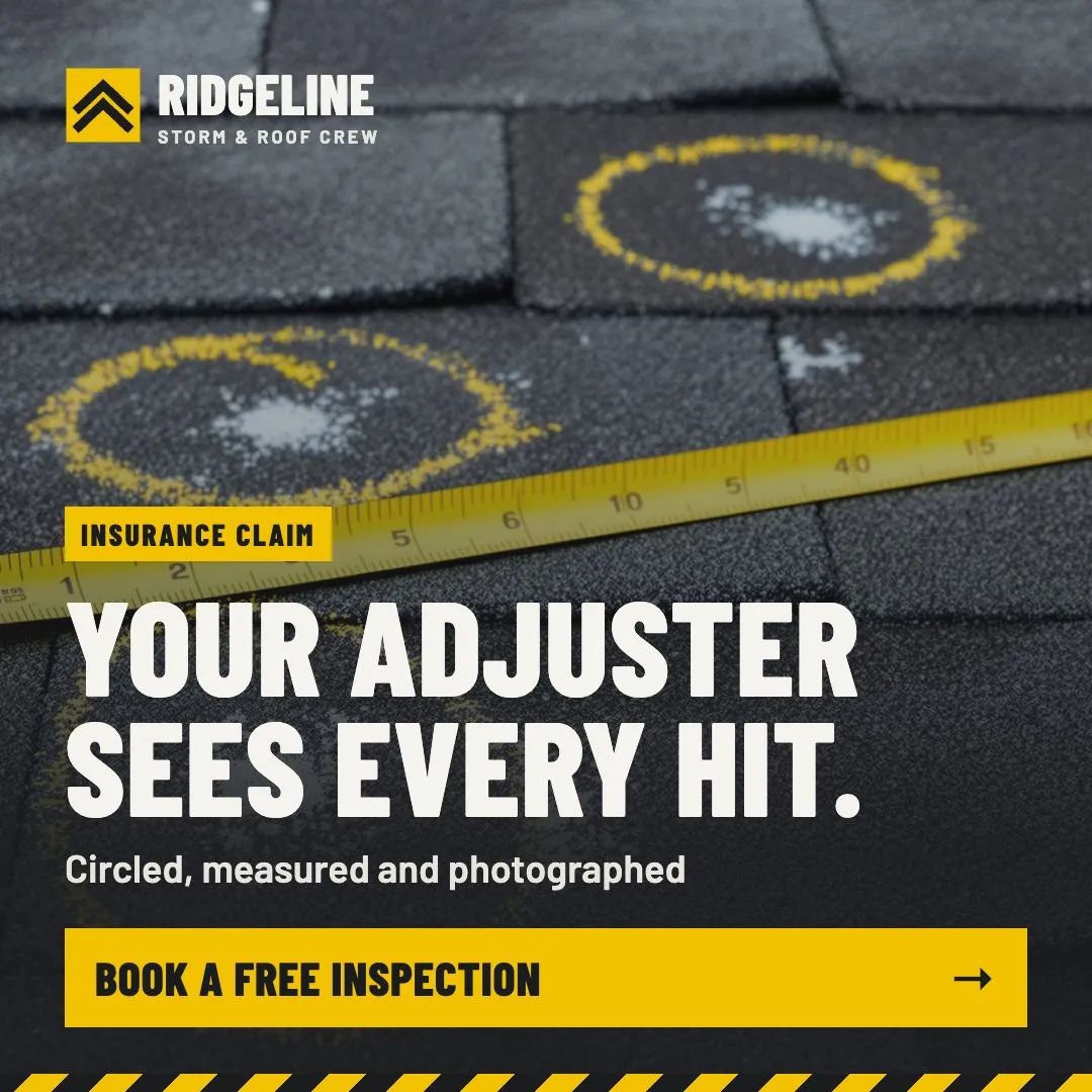 Square feed ad: hail hits circled in chalk, headline Your adjuster sees every hit.