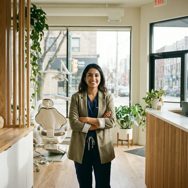 Business owner smiling while using Eve Financial multi-lender approval platform on tablet